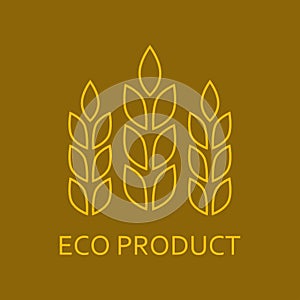 Ears of Wheat outline icon. Eco product label or emblem with wheat grains. Agriculture and harvesting concept. Vector illustration